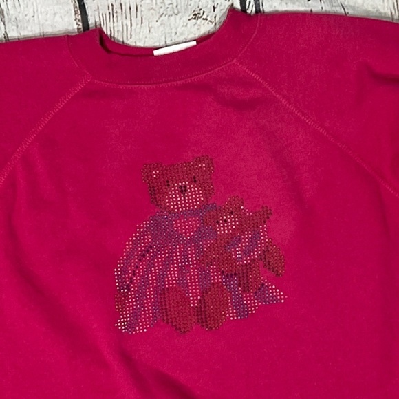 Vintage 90s Teddy Bear Dark Pink Crewneck Pullover Sweatshirt Women's - Picture 3 of 4